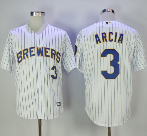 Brewers #3 Orlando Arcia White(Blue Strip) New Cool Base Stitched MLB Jersey - Click Image to Close
